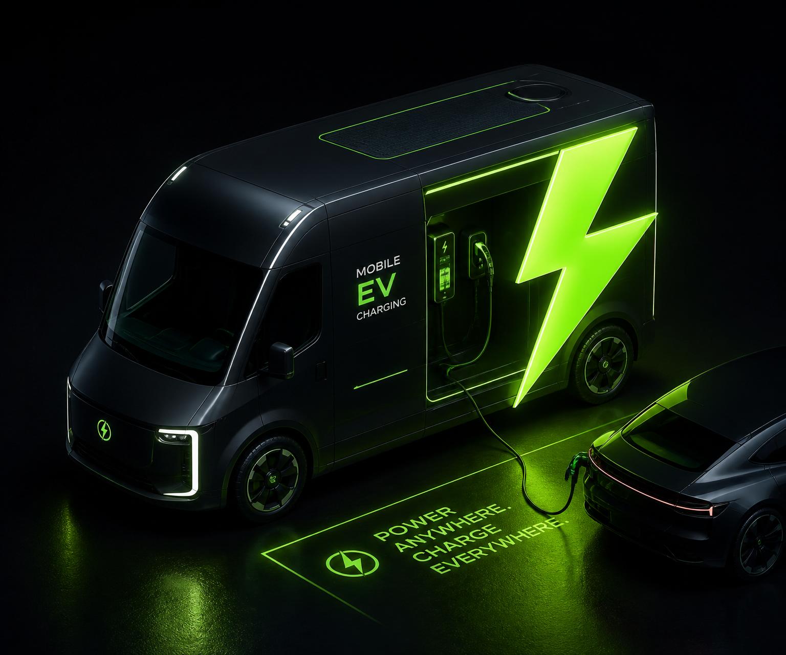 Jolt mobile EV charging van with glowing lightning bolt